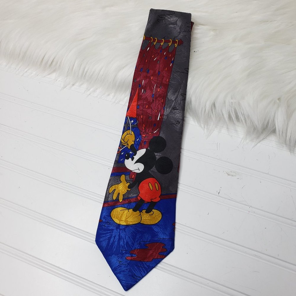 Vintage Mickey Unlimited Rainy Day Window Disney Novelty Tie Men's Necktie Italy